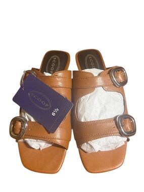Scoop Tan Leather Double-Buckle Slide Sandals size 6.5